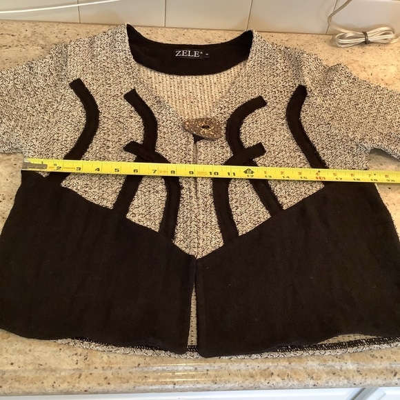 Zele Black and Tan Cardigan Sweater Size Small Button Flax & Cotton - Picture 9 of 11
